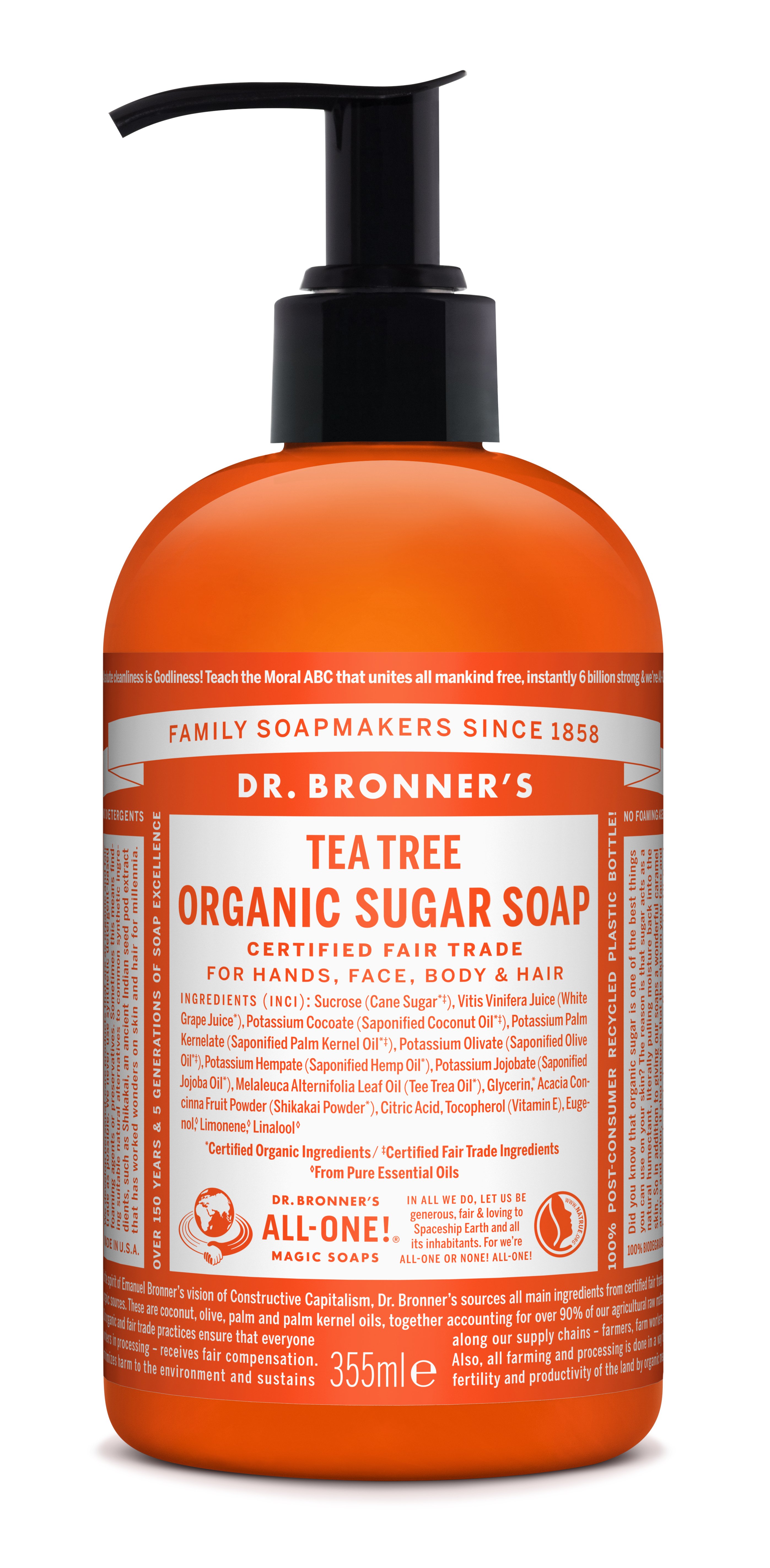 Dr. Bronner's - Organic Sugar Soap Tea Tree 355 ml - Skjønnhet