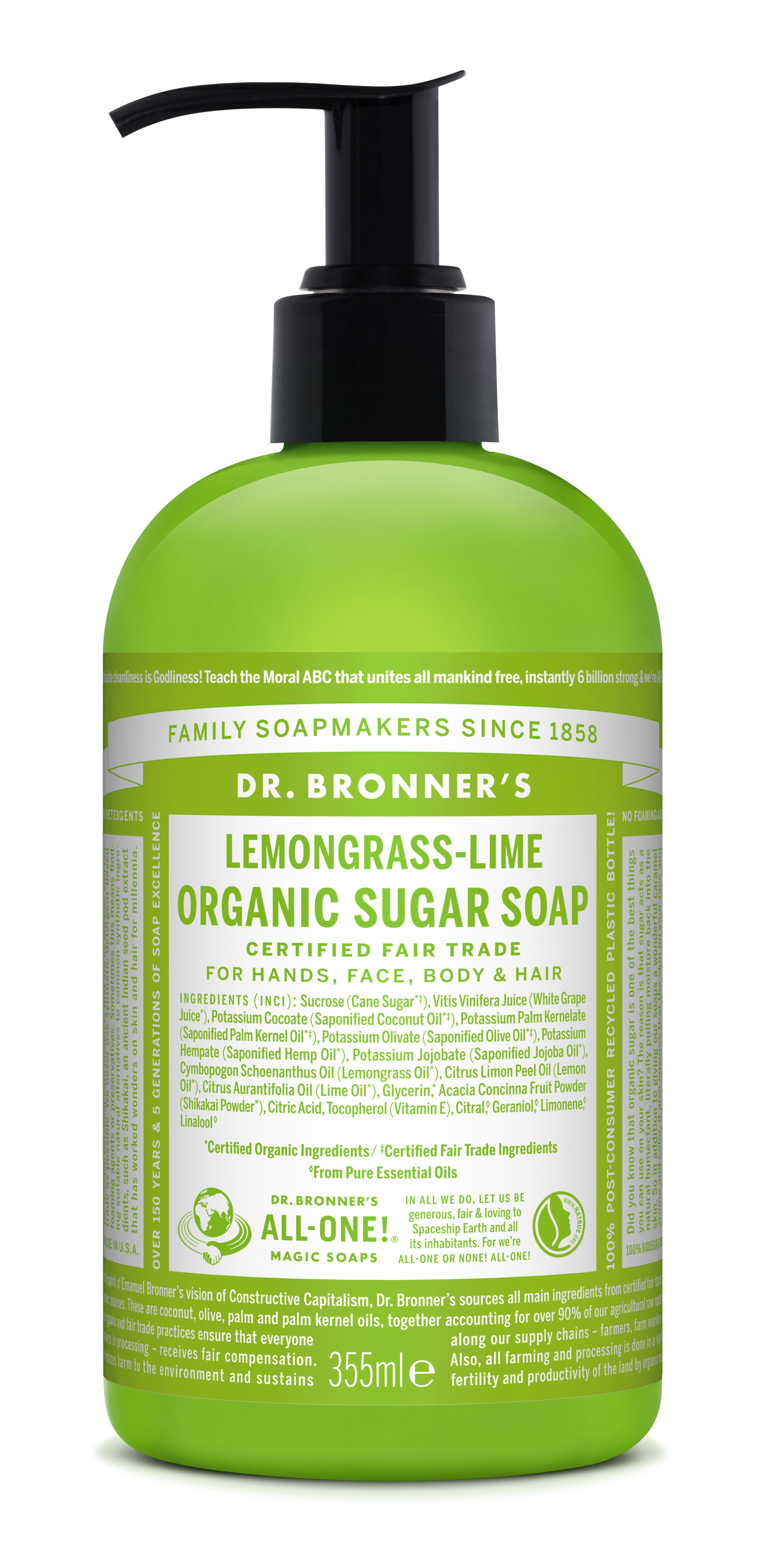 Dr. Bronner's - Organic Sugar Soap Lemongrass Lime 355 ml