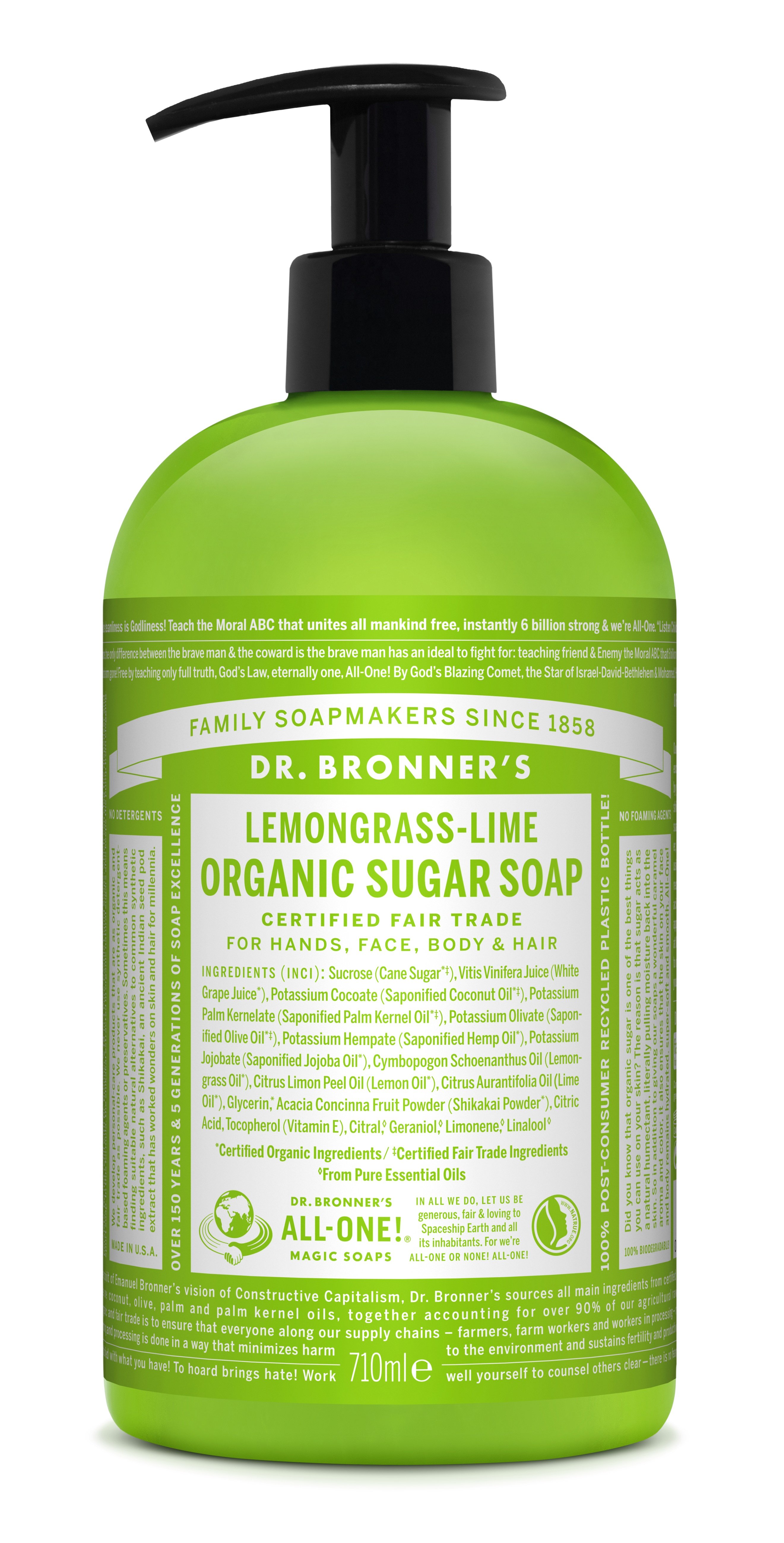 Dr. Bronner's - Organic Sugar Soap Lemongrass Lime 710 ml - Skjønnhet