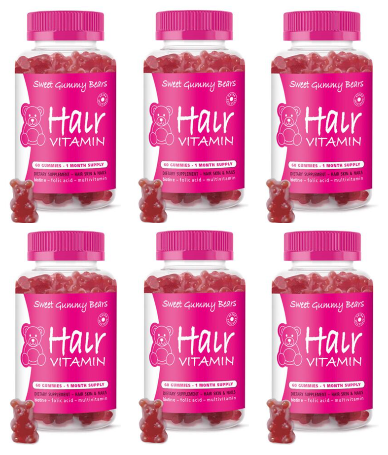 Sweet Gummy Bear - 6 x Hair Vitaminer 60 Pcs