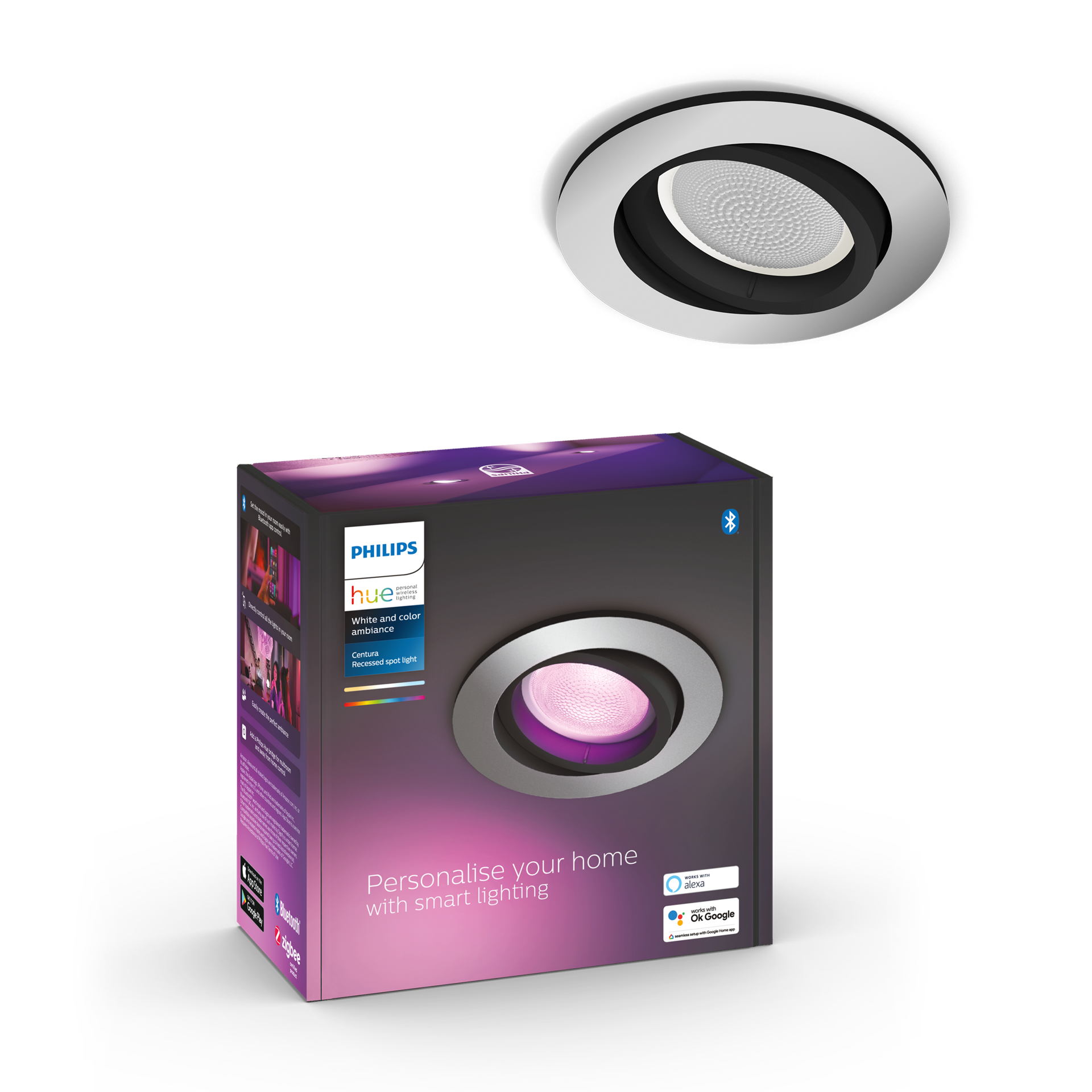 Philips Hue - Centura Rundt Innebygd Spot - White&Color Ambiance - Aluminium