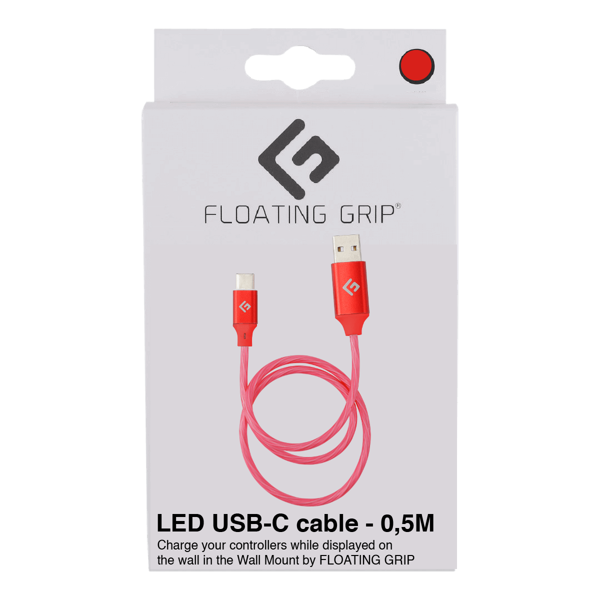 Floating Grip 0,5M LED USB-C Cable (Red) - Elektronikk
