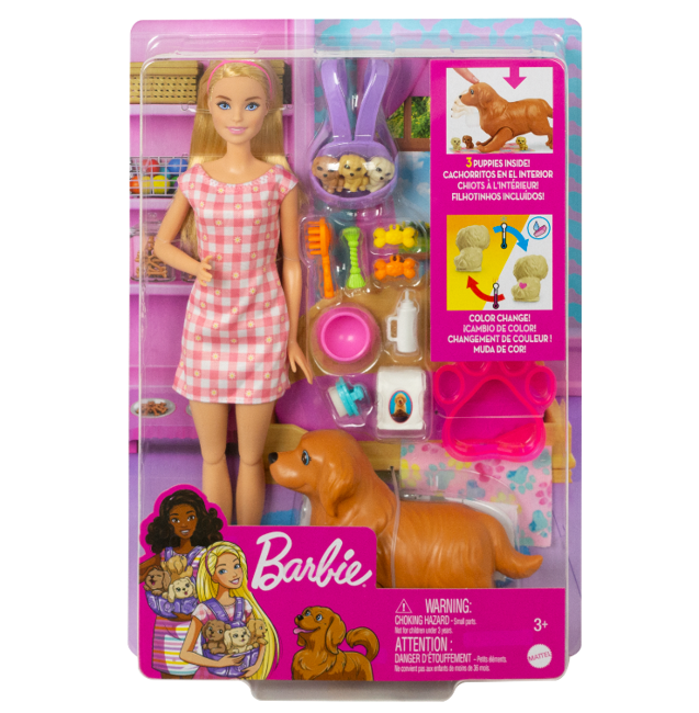 Barbie - Doll and Newborn Pups Playset (HCK75)