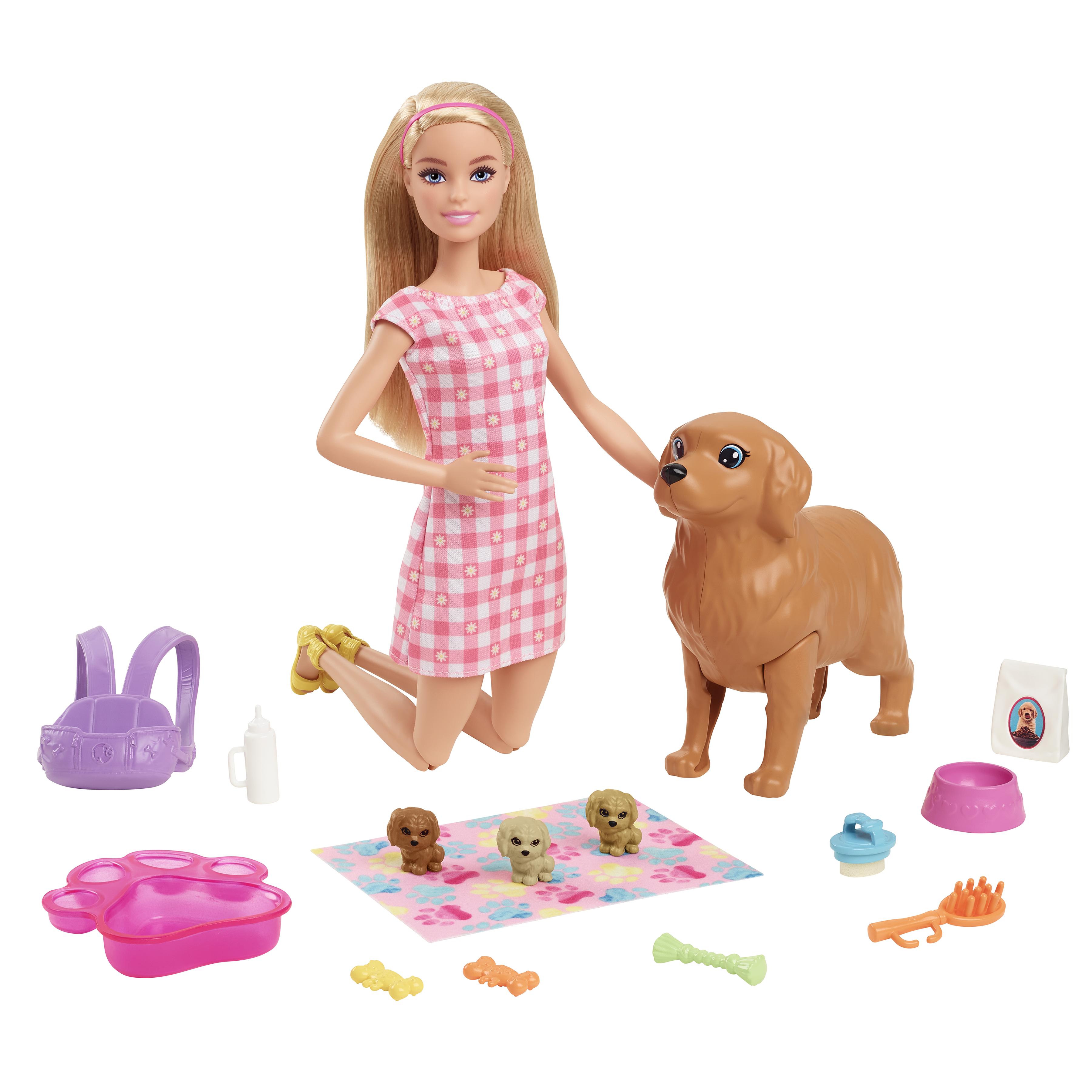Barbie - Dukke & nyfødte hvalpe Legesæt (HCK75)