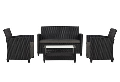 Living Outdoor - Egholm Garden Lounge​ Set with cushion - Black/Grey/Clear - Metal/Rattan/Glass/Polyester (49234)
