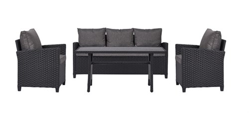Living Outdoor - Askoe Garden Sofa​ Set with cushion - Black/Grey/BlackPine - Metal/Rattan/Polywood/Polyester (49203)