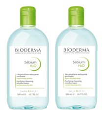 Bioderma - 2 x Sebium H2O Purifying Cleansing Micellar Solution 500 ml (Kort holdbarhed 31/8)