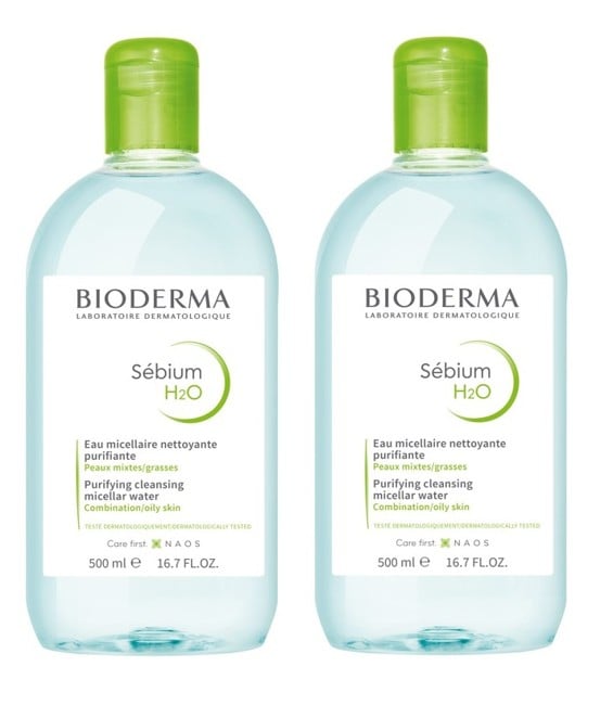 Bioderma - 2 x Sebium H2O Purifying Cleansing Micellar Solution 500 ml (Kort holdbarhed 31/8)