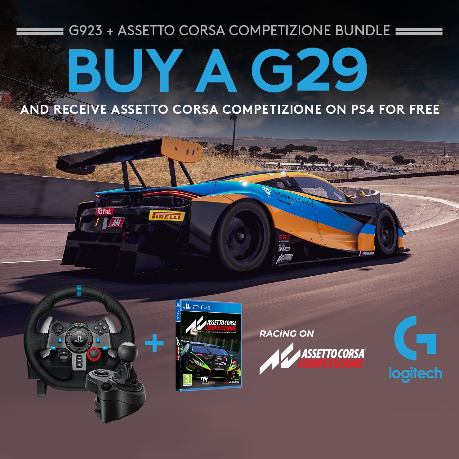 exposición Pelmel Audaz Buy Logitech G29 Driving Force incl shifter + Assetto Corsa Competizione -  PlayStation 4 Games Bundle - Free shipping