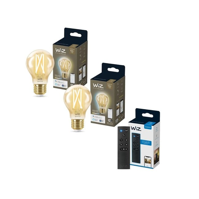 WiZ - 2xA60 Amber Lamp E27 Instelbaar Wit & Afstandsbediening - Bundel