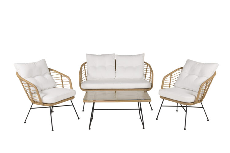 Venture Design - Viga Garden Lounge Set with White Cushions - Black steel - Light Nature Wicker (1331-2039)