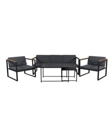 Venture Design - Dakar Garden Lounge Set with Cushion - Steel/Spray stone Glass - Black/Grey (1002-408)