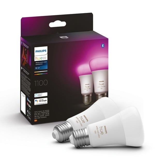 Philips Hue - Färg A60 E27 1100 Lumen - 2-pack Vit & Färg Ambiance