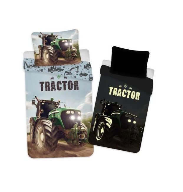 Bed Linen - Adult Size 140 x 200 cm -  Glow in the Dark - Tractor (1000535)