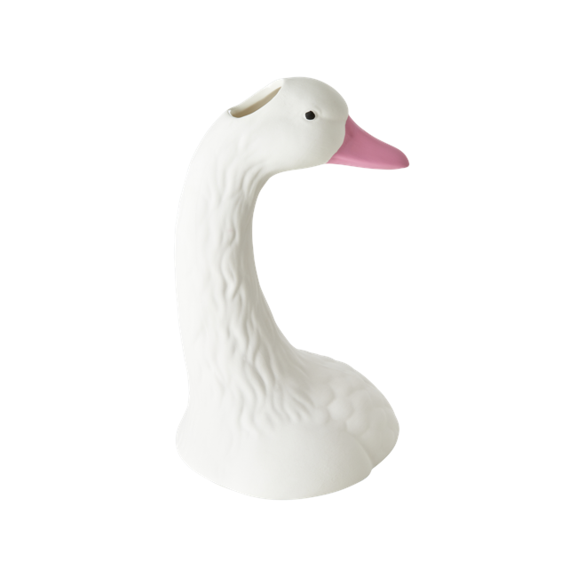 Rice - Ceramic Swan Head Vase in White w. Pink Beak