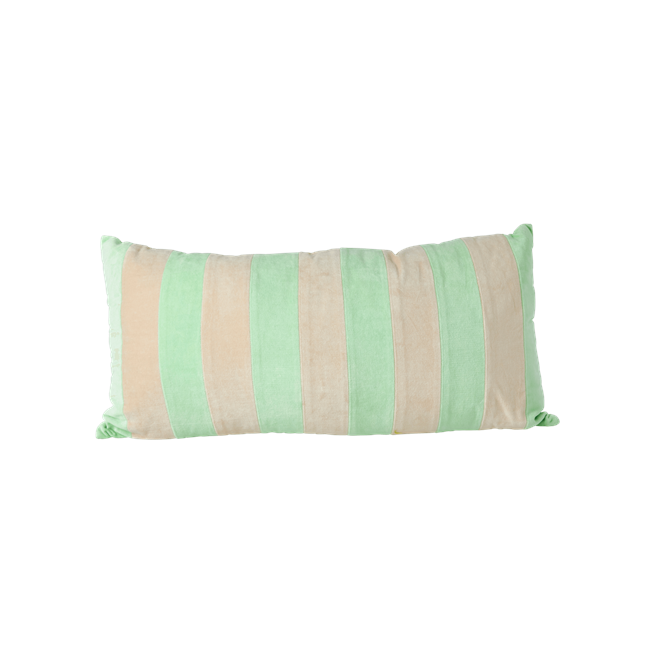 Rice - Rectangular Cushion - Large Neon Green & Beige Stripes