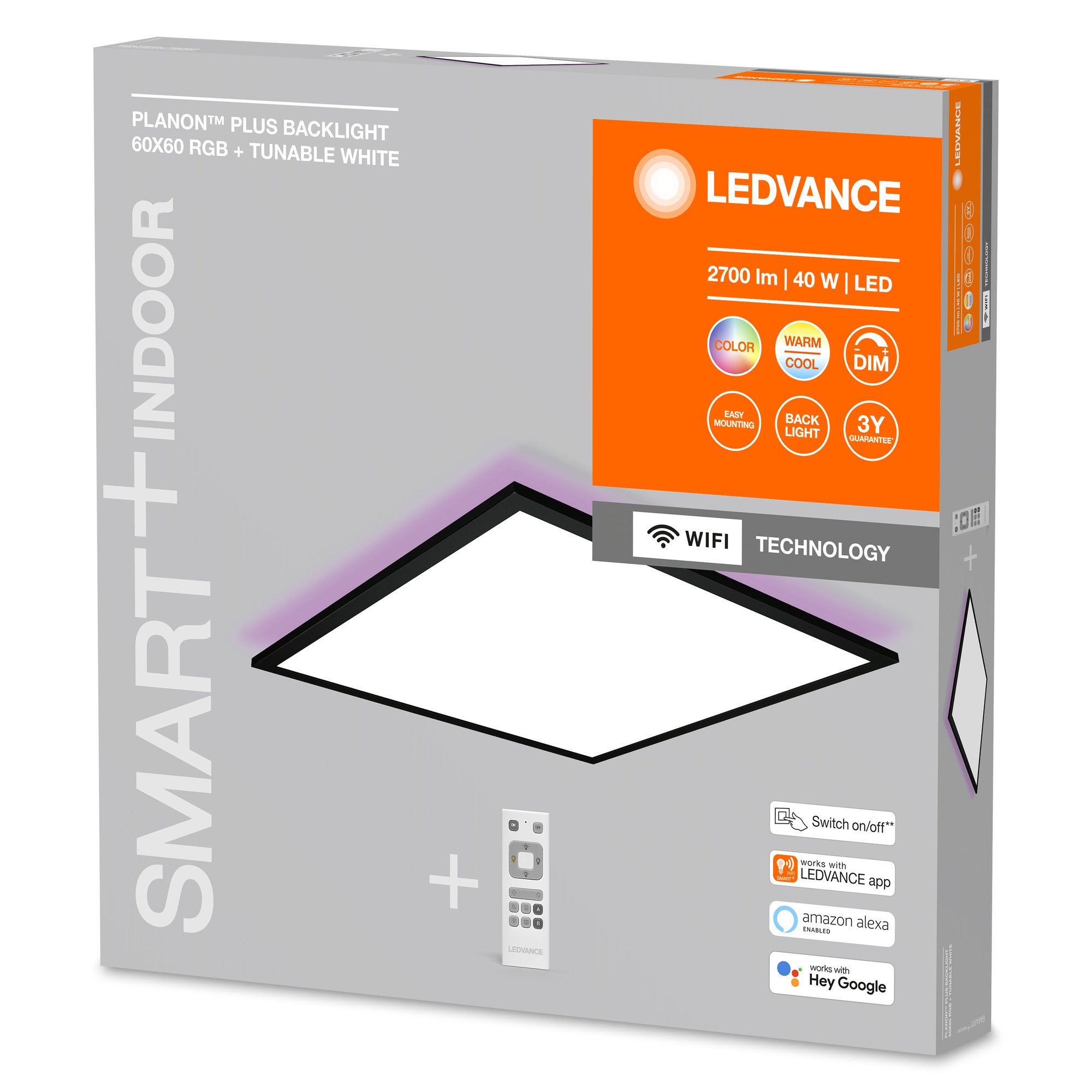 Ledvance - Smart+ Planon Plus Backlite 60x60cm 2700lm RGBTW Wi-Fi - Black