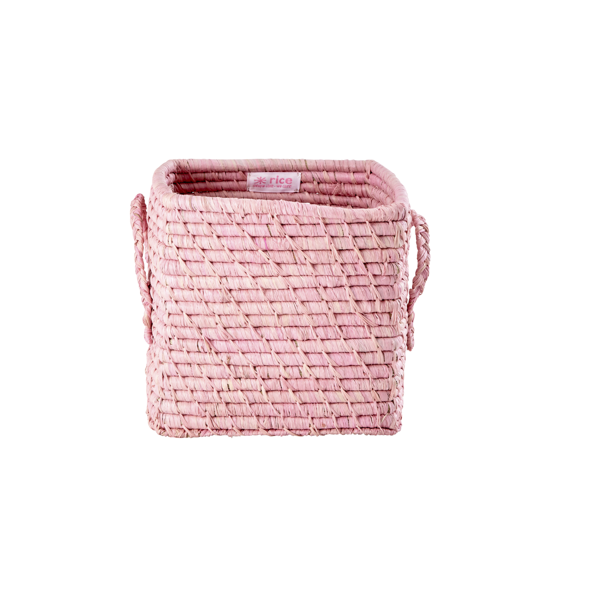 Rice - Raffia Square Basket - Soft Pink