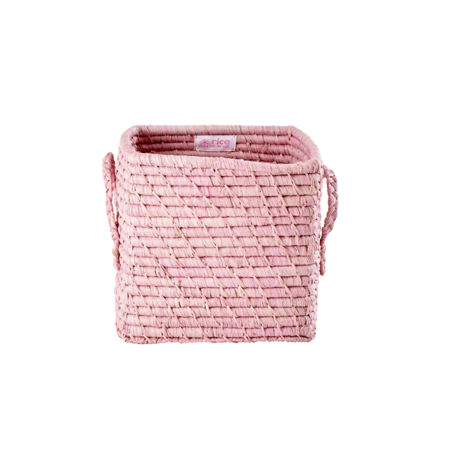 Rice - Raffia Square Basket - Soft Pink