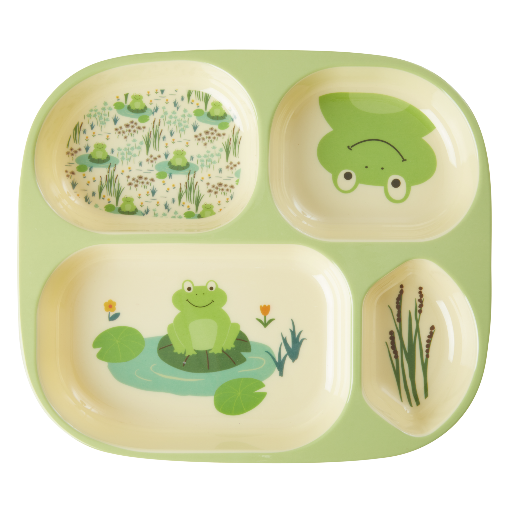Rice - Melamine Kids 4 Room Plate - Green