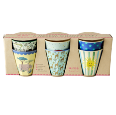 Rice - 6 Pcs Small Melamine Kids Cups -  Funky Print