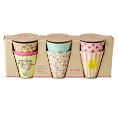 Rice - 6 Pcs Small Melamine Kids Cups - Multi  Funky Print