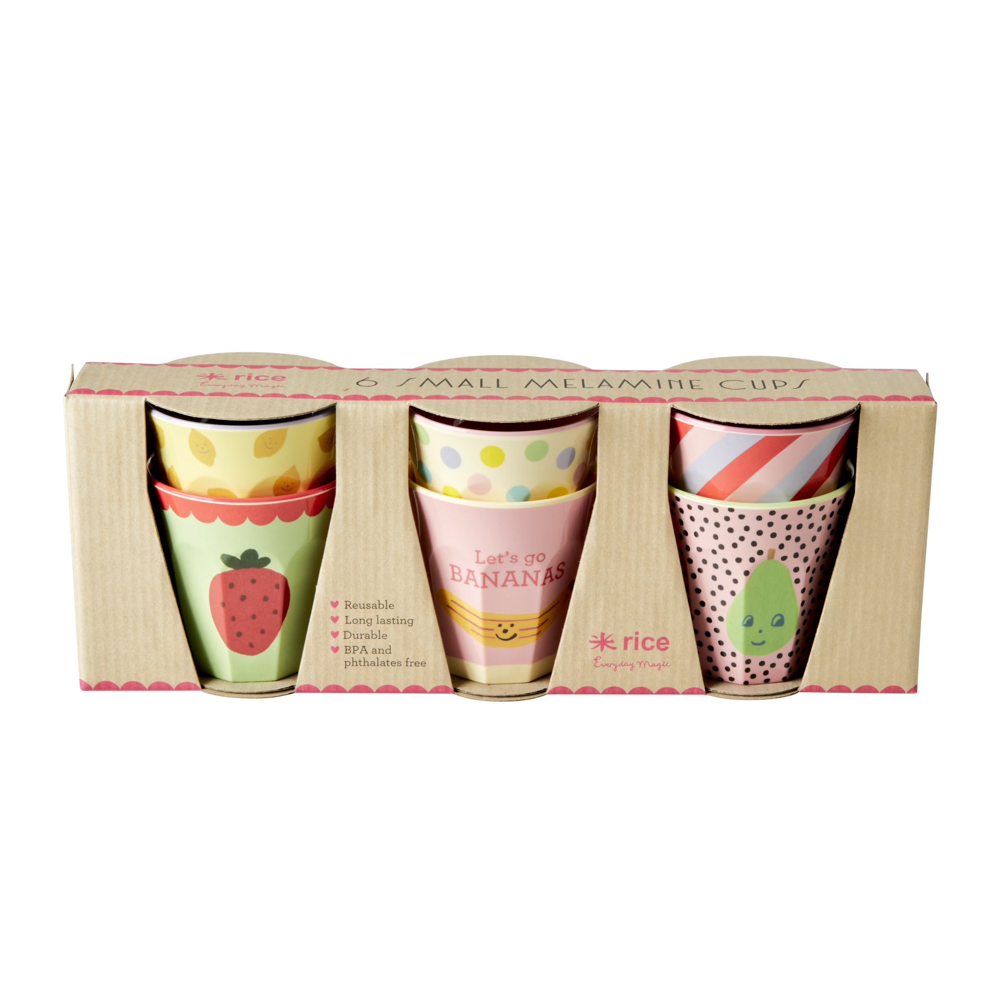 Rice - 6 Pcs Small Melamine Kids Cups - Happy Fruits Prints - Baby og barn