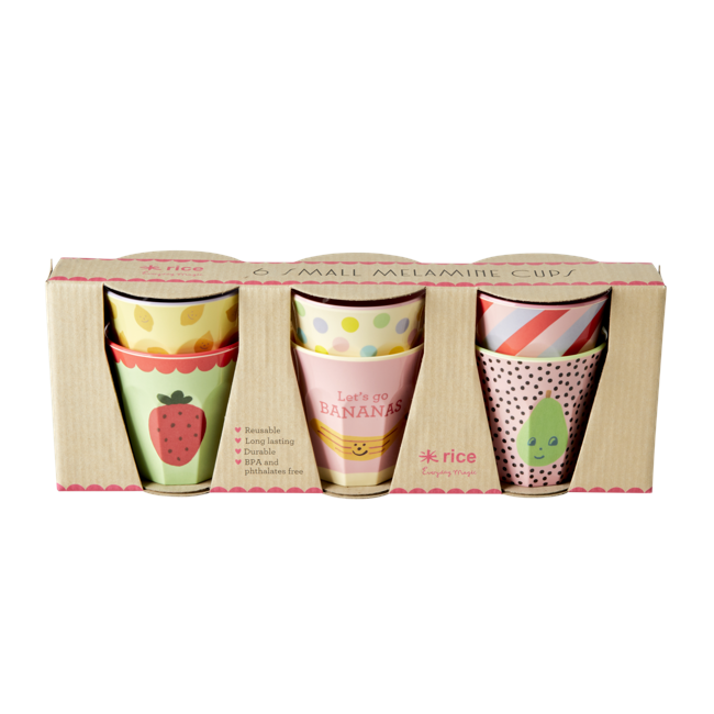 Rice - 6 Pcs Small Melamine Kids Cups - Happy Fruits Prints