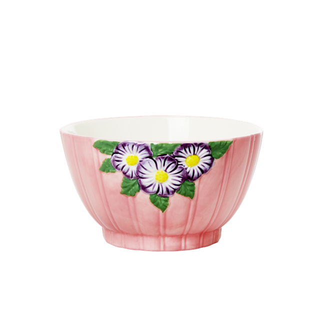 Rice - Ceramic Bowl with Embossed Flower Design Small - Pink