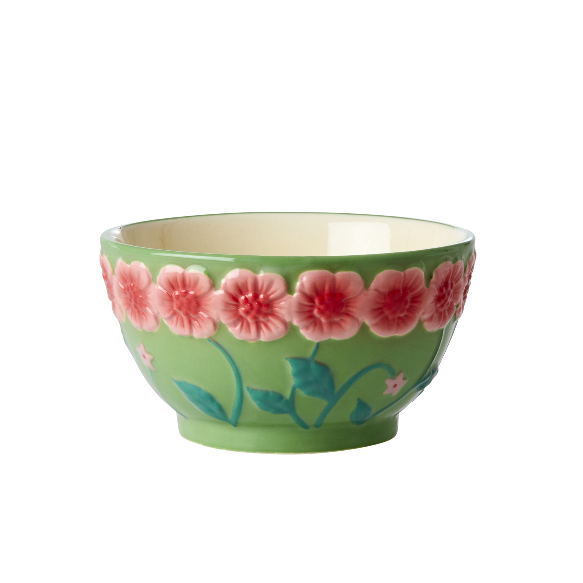 Rice - Ceramic Bowl with Embossed Flower Design Small - Green