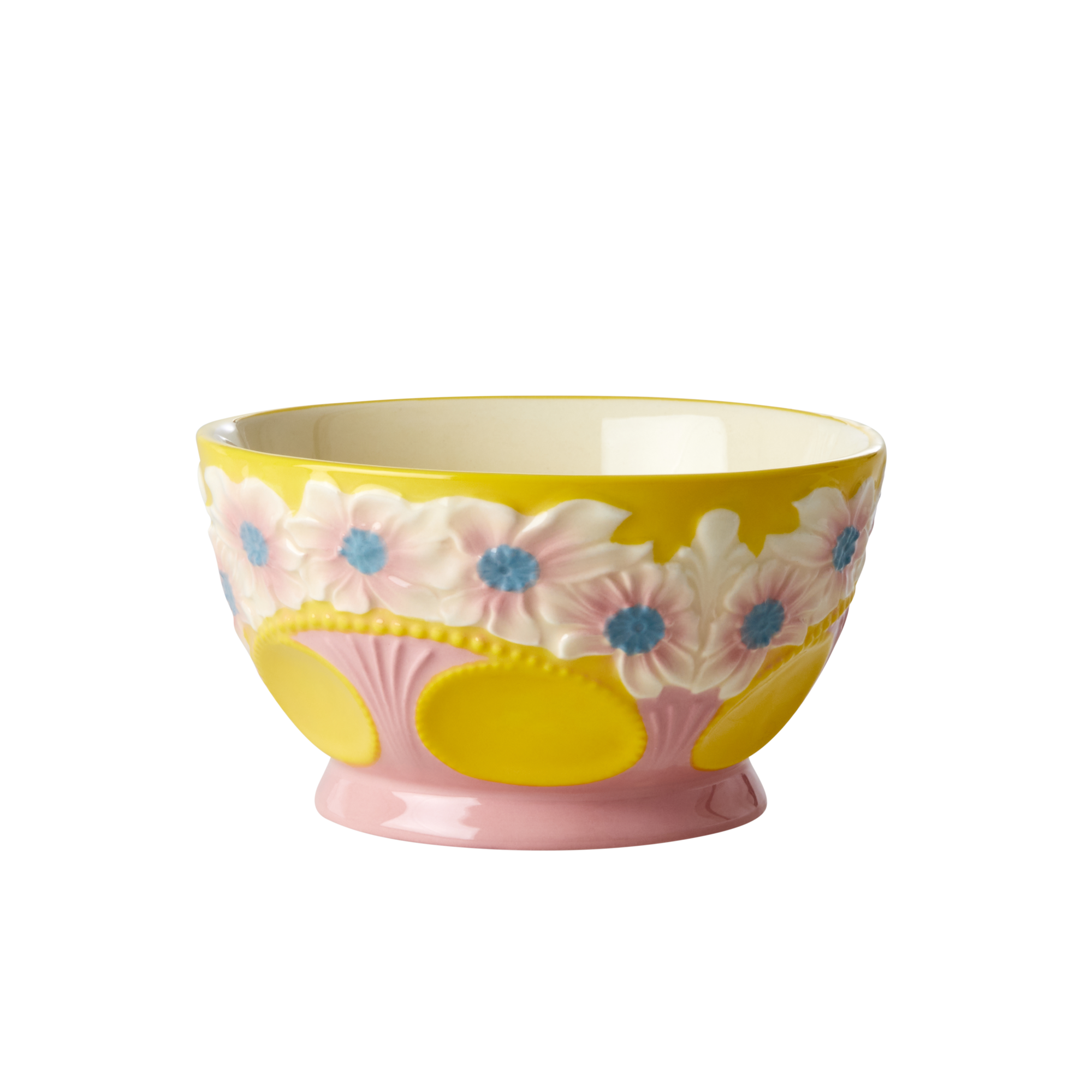 Rice - Ceramic Bowl with Embossed Flower Design Small - Yellow