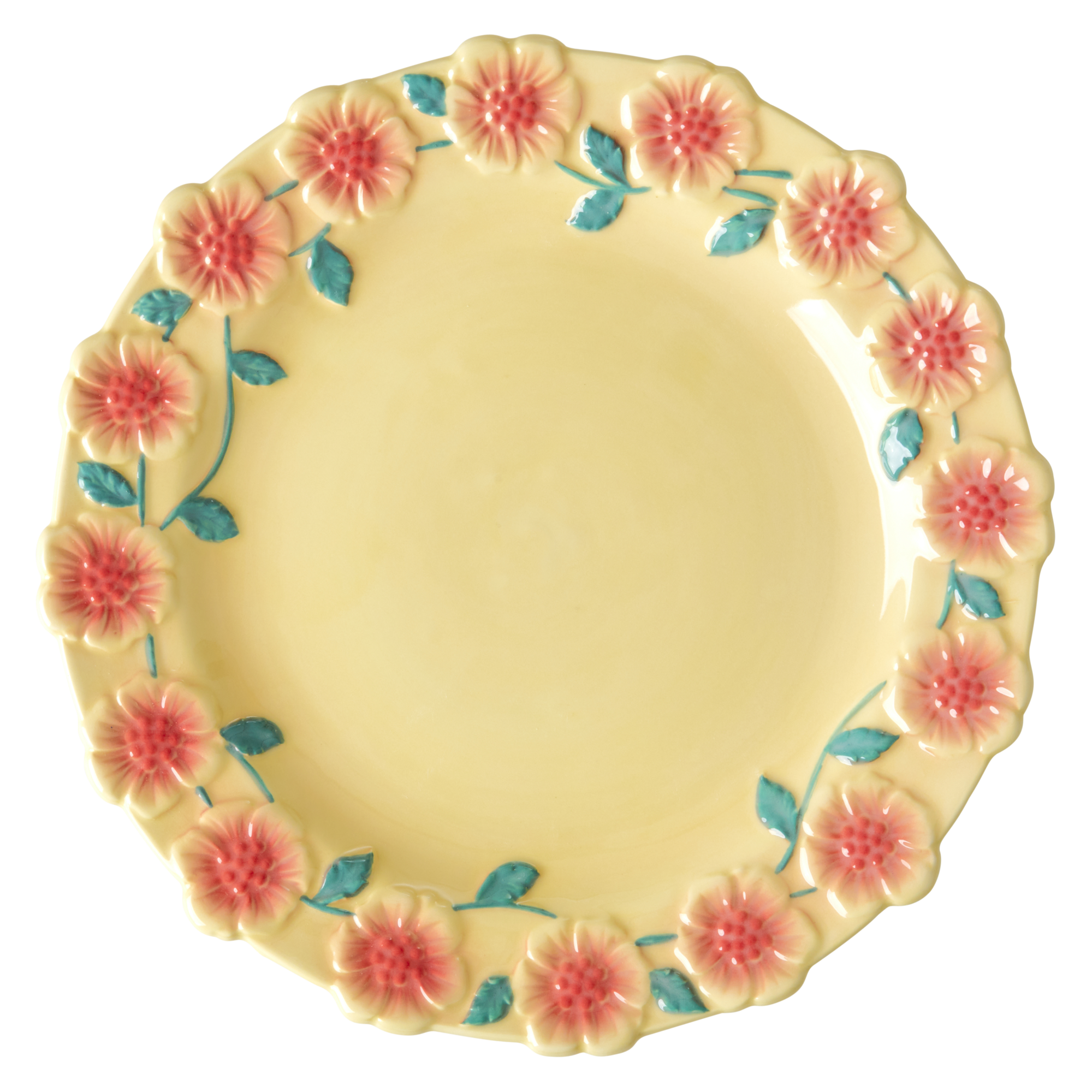 Rice - Ceramic Dinner Plate with Embossed Flower Design - Creme - Hjemme og kjøkken