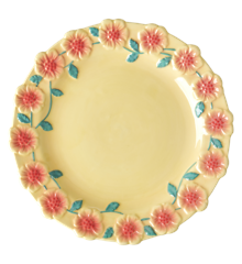Rice - Ceramic Dinner Plate with Embossed Flower Design - Creme