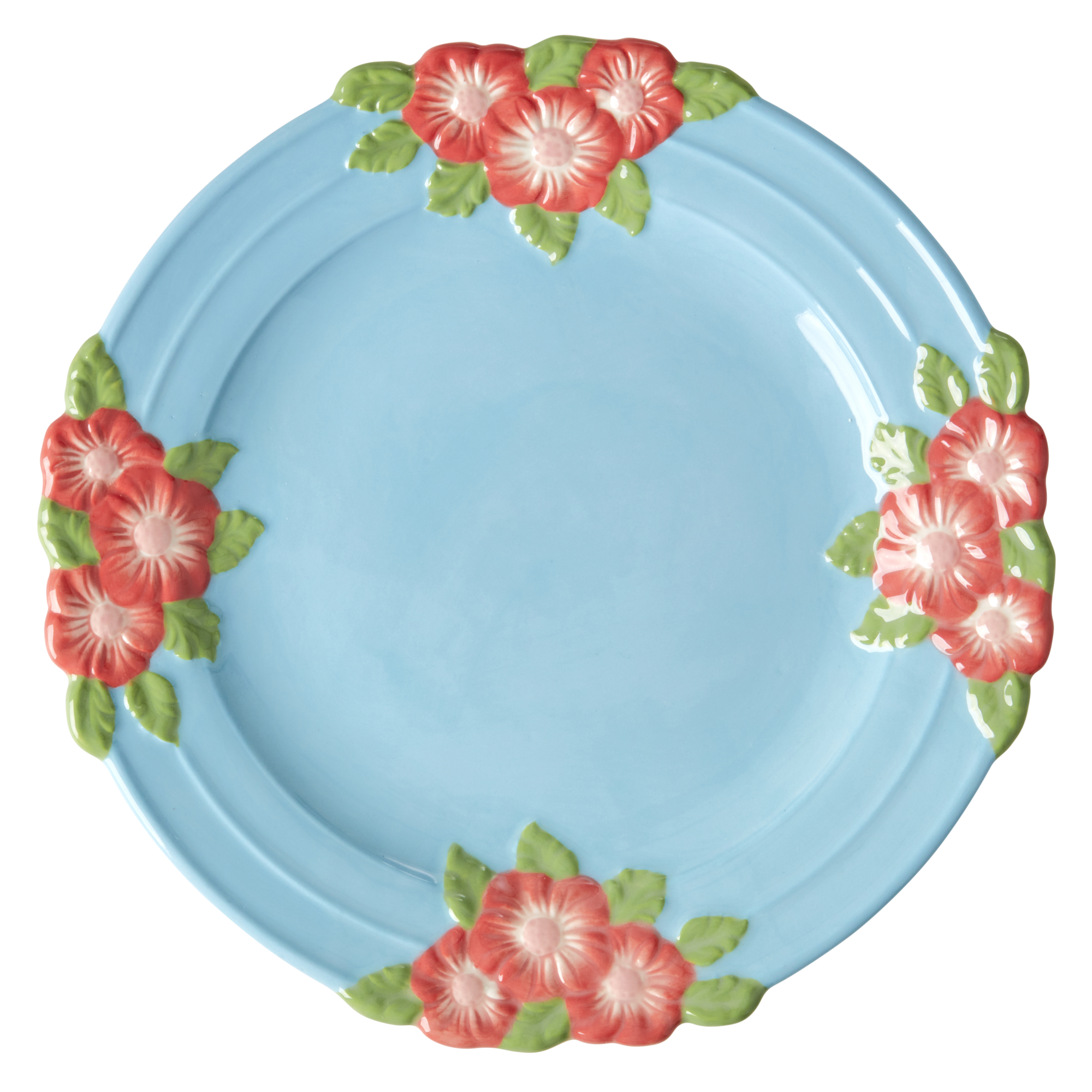 Rice - Ceramic Dinner Plate with Embossed Flower Design - Mint - Hjemme og kjøkken