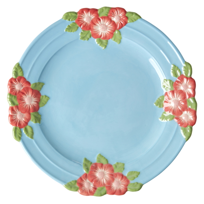 Rice - Ceramic Dinner Plate with Embossed Flower Design - Mint