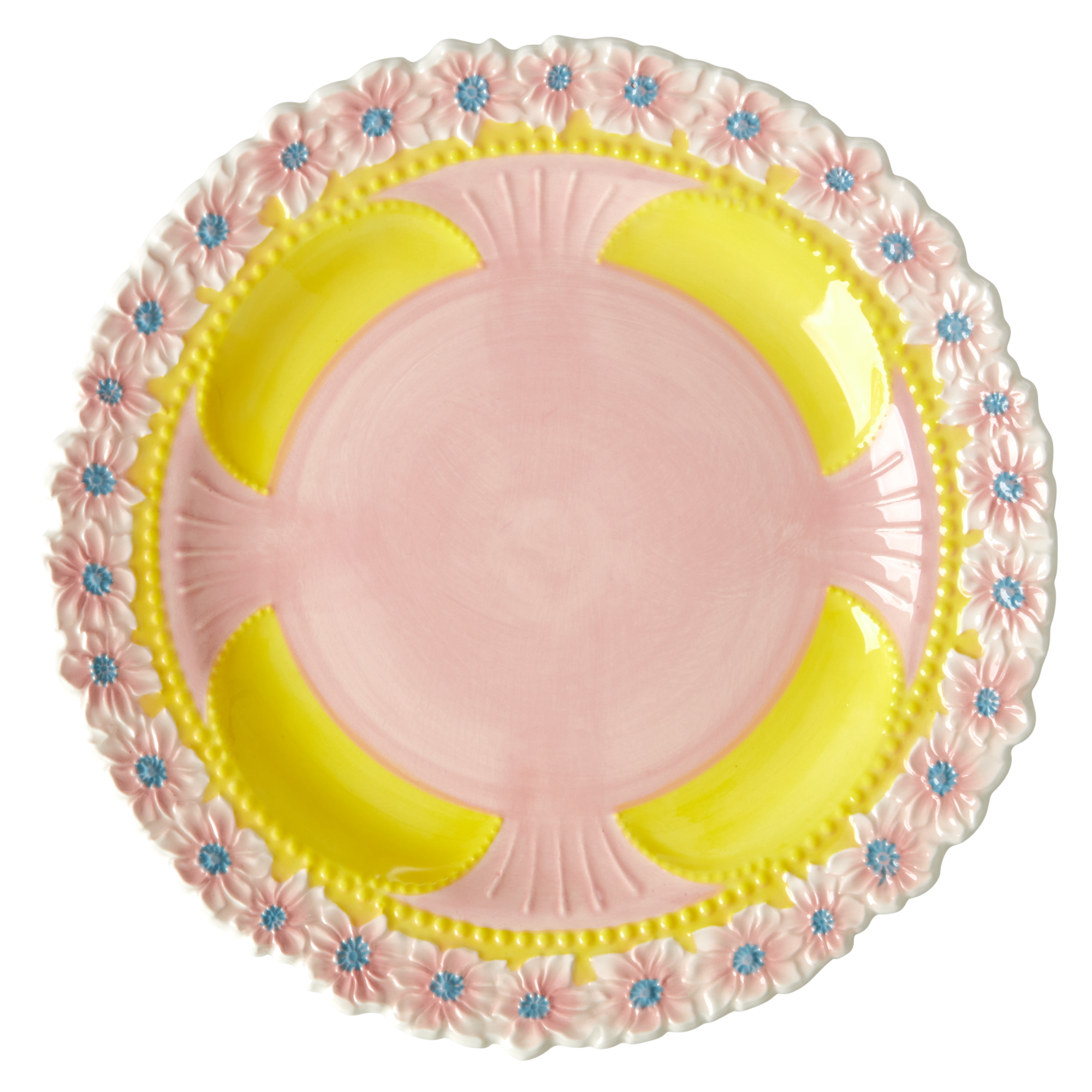 Rice - Ceramic Dinner Plate with Embossed Flower Design - Yellow