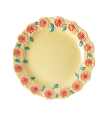 Rice - Ceramic Lunch Plate w. Embossed Flower Design - Creme