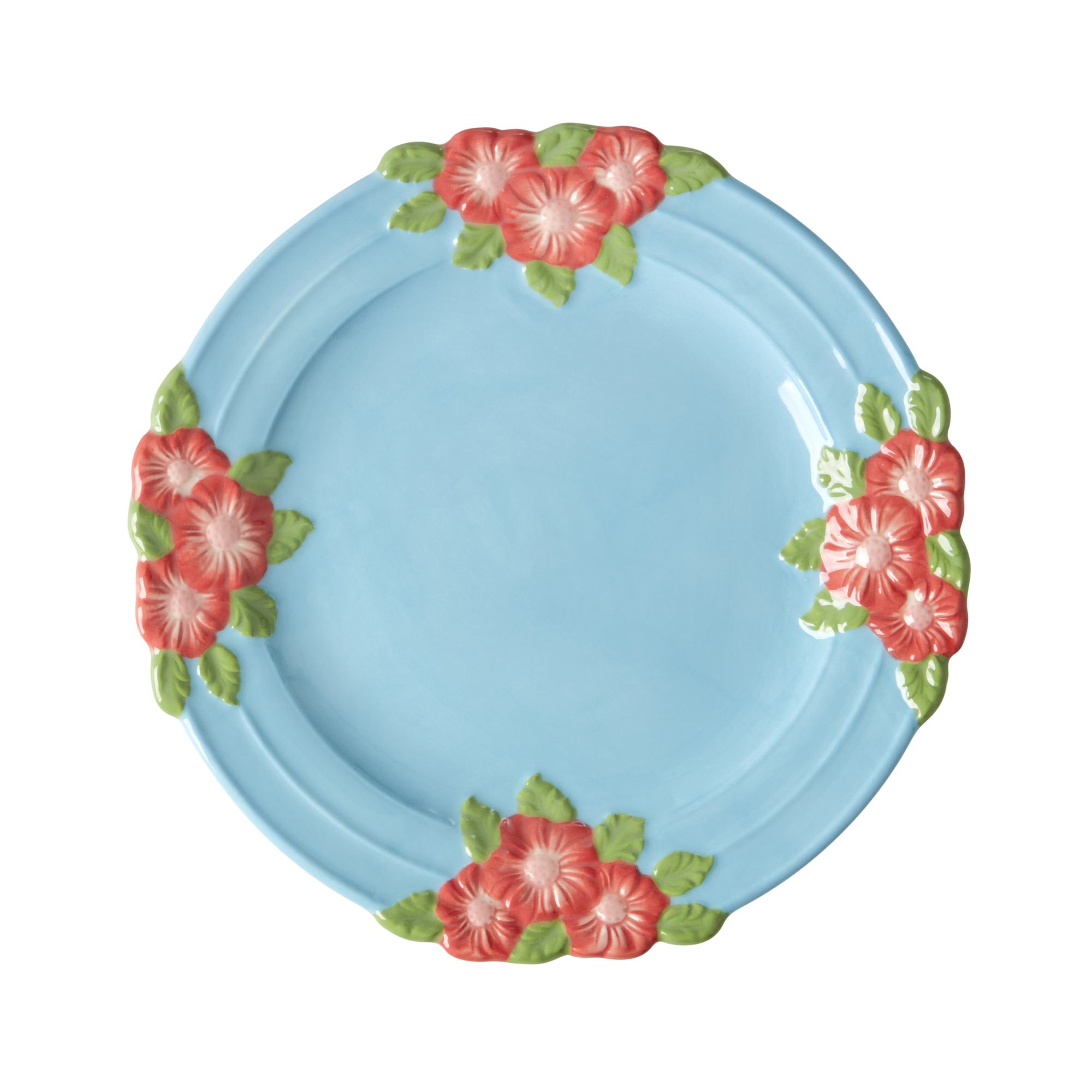 Rice - Ceramic Lunch Plate w. Embossed Flower Design - Mint