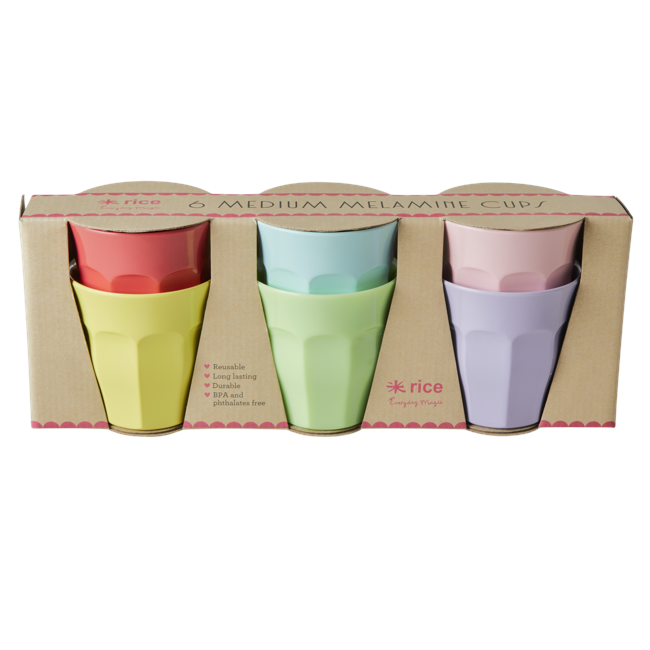 Rice - Medium Melamine Cups 6 Pcs - YIPPIE YIPPIE YEAH Colors