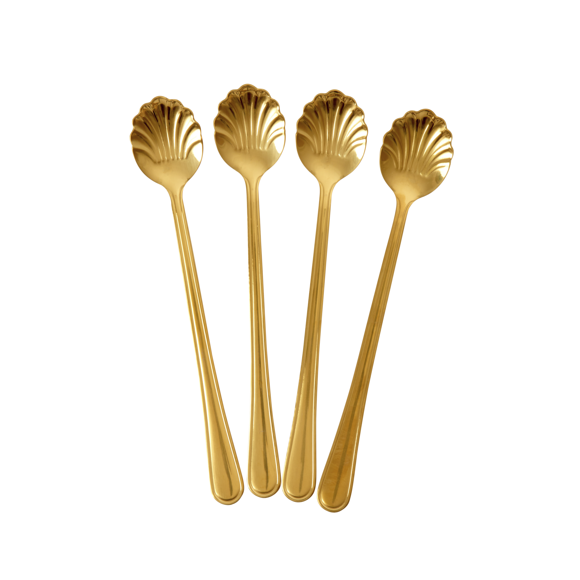 Rice - Stainless Steel Seashell Latte Spoon Set of 4 - Gold
