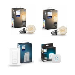 Philips Hue - 2x E27 Filament A60 + Dimmer + Bridge - Paket