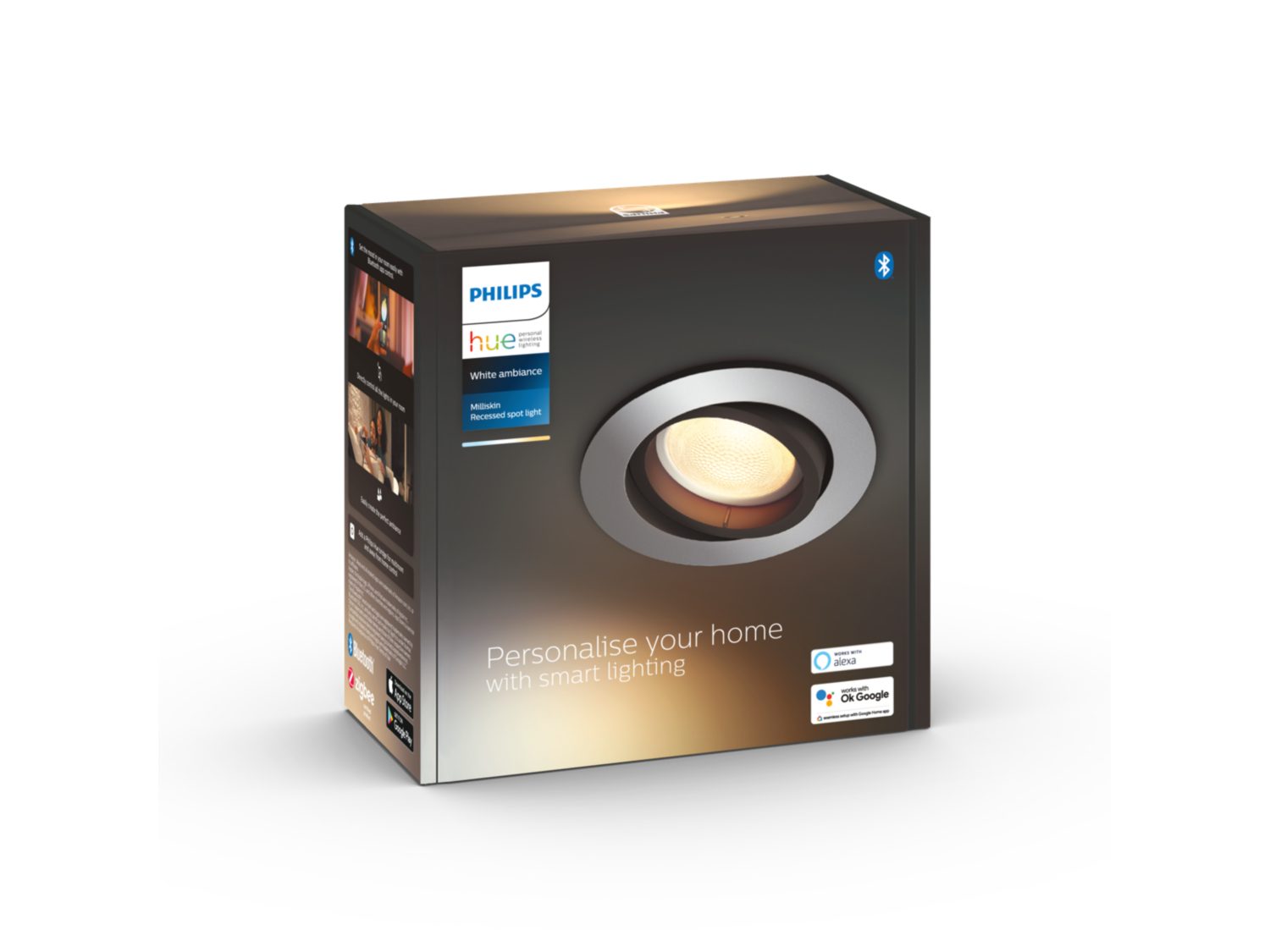 Philips Hue - Milliskin Innfelt Rund Aluminium - White Ambiance