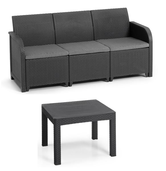 Keter - Rosalie 3 Seater Lounge Sofa With Table - Graphite/Cool Grey - Bundle