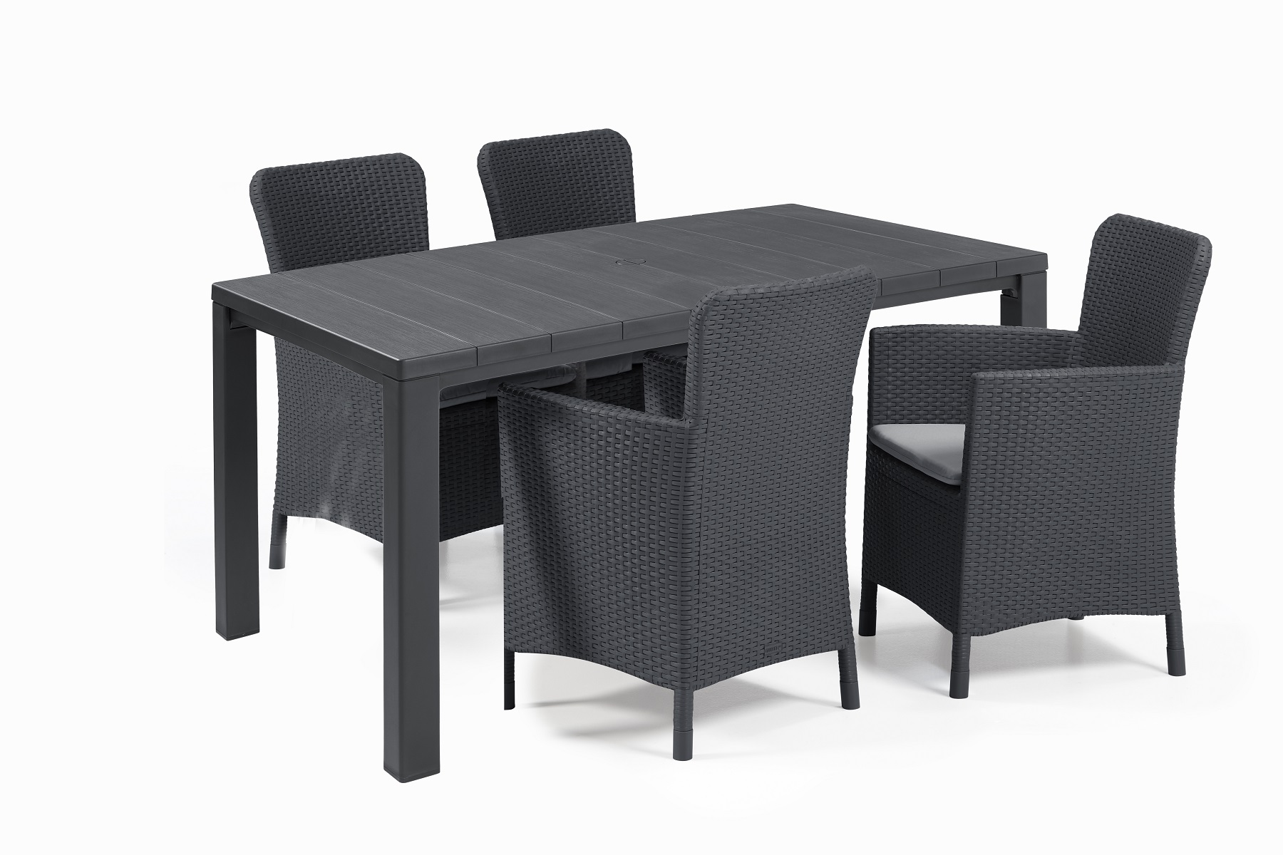 Keter - Julie Garden Table - Graphite with 4 pcs. Miami Garden Chair -  Graphite / Cool Grey - Bundle