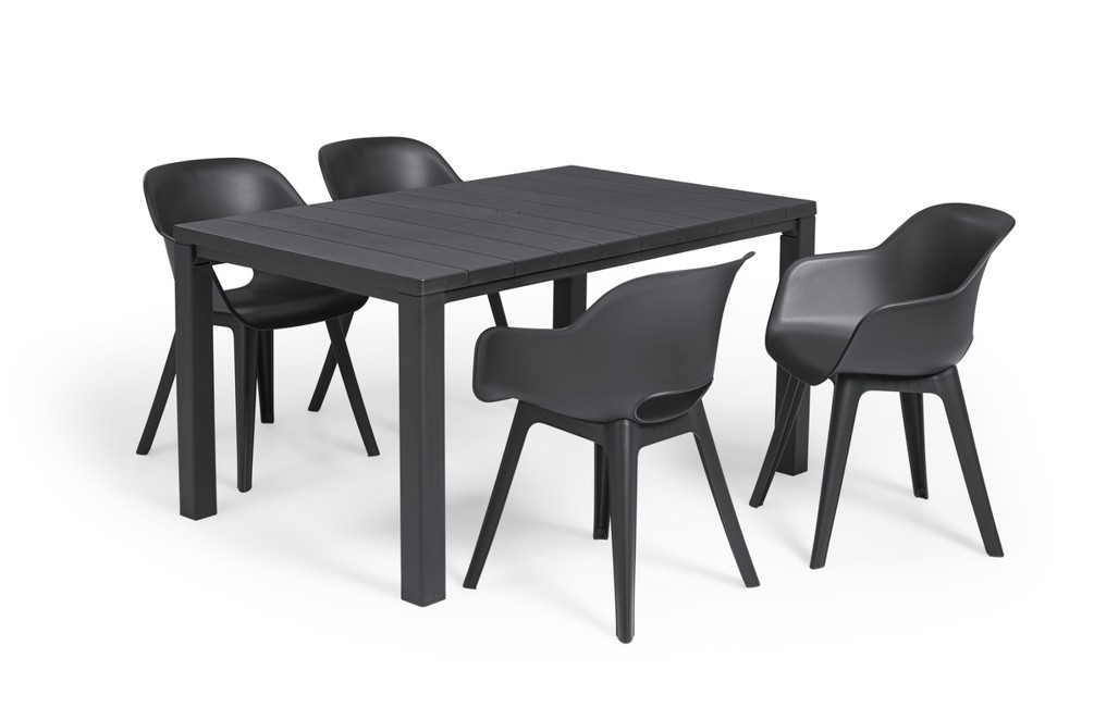 Keter - Julie Garden Table - Graphite with 4 pcs. Akola Cup Chair -  Graphite - Bundle