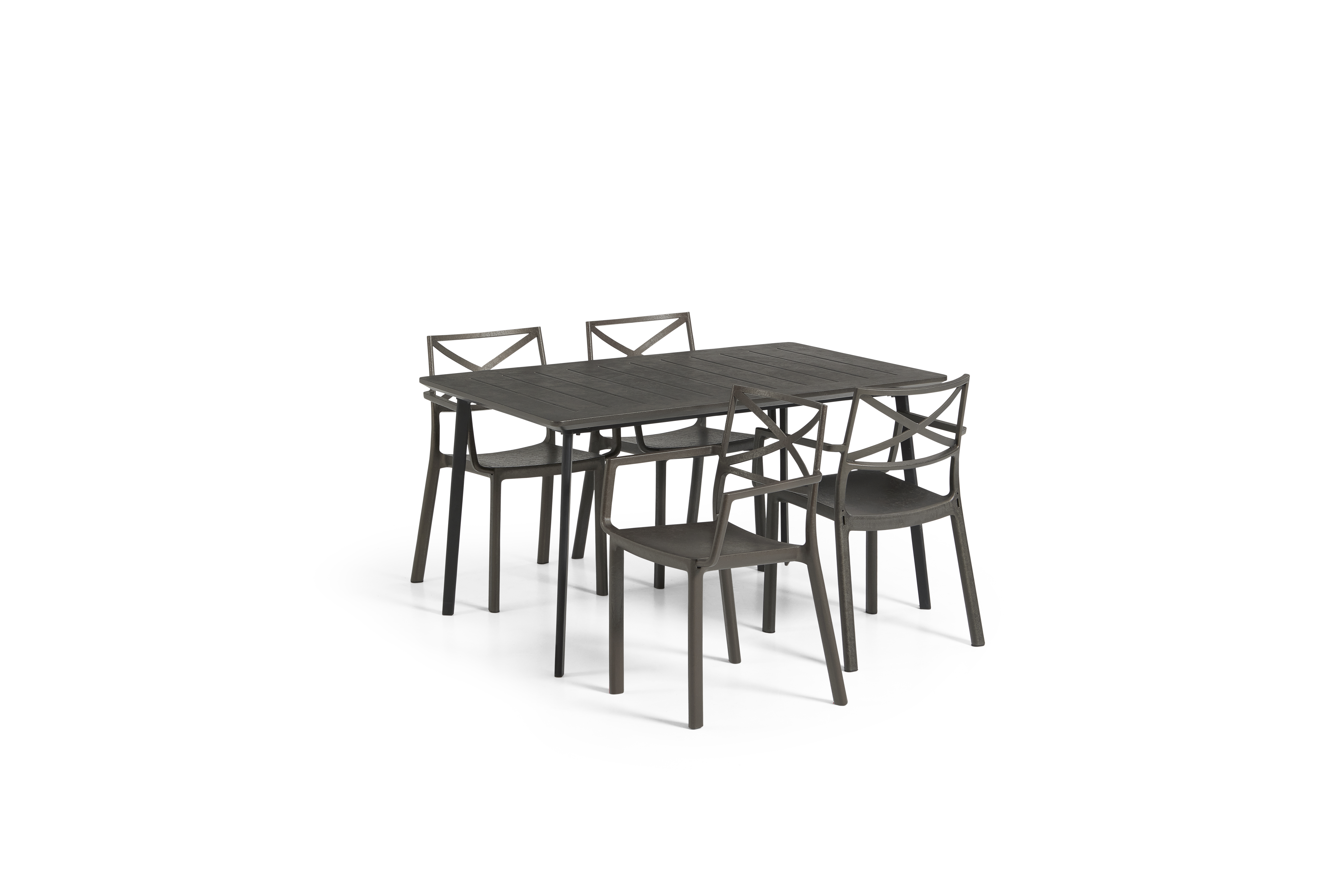 Keter - Metalea Garden Table 146 x 87 cm - Cast Iron Look - Black with 4 pcs. Metalix Garden Chair - Bronze - Stacked - Bundle