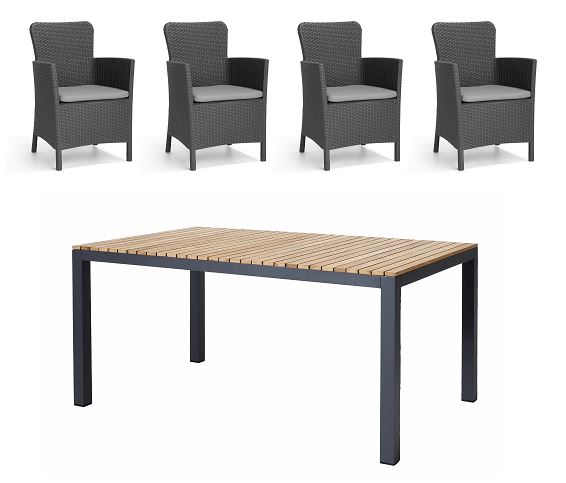Cinas - Mood Extreme Garden Table 167,5 x 100 cm - Teak Wood/Black with 4 pcs. Miami Garden Chair  - Bundle