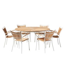 Cinas - Hard & Ellen Garden Table Ø 130 cm - Teak - Aluminium/Teak with 6 pcs. Hard & Ellen Garden Chair - White - Bundle