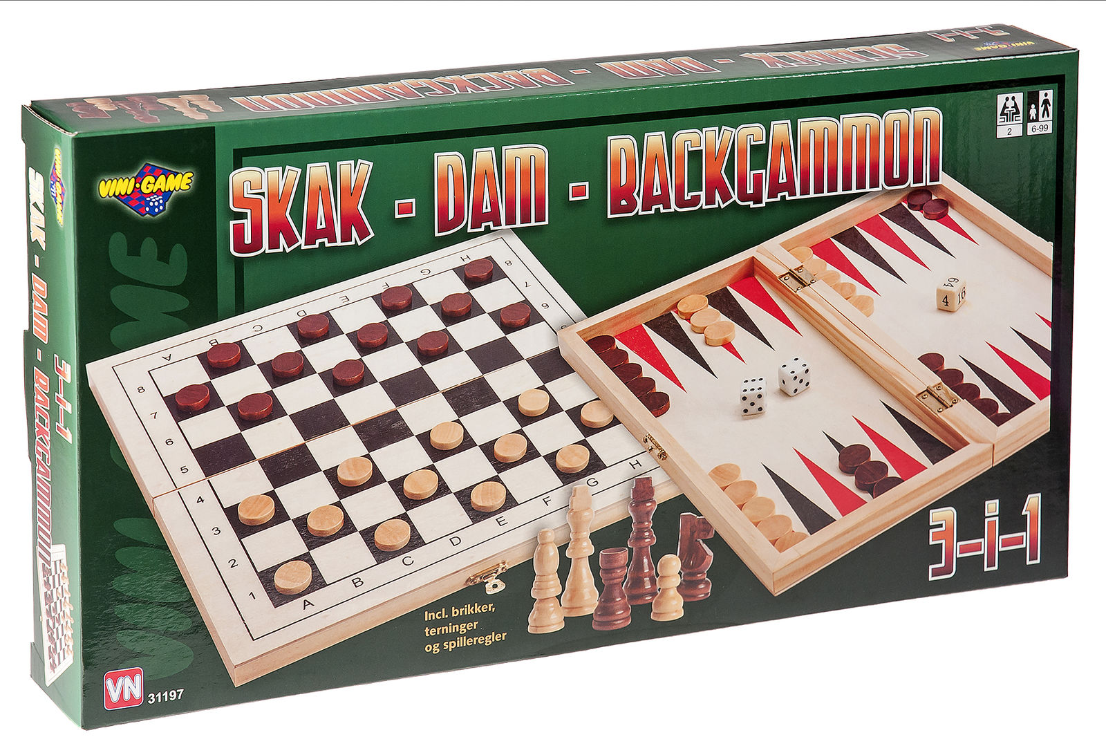 Vini Game - ​3-in-1 Chess, Checkers & Backgammon (31197)