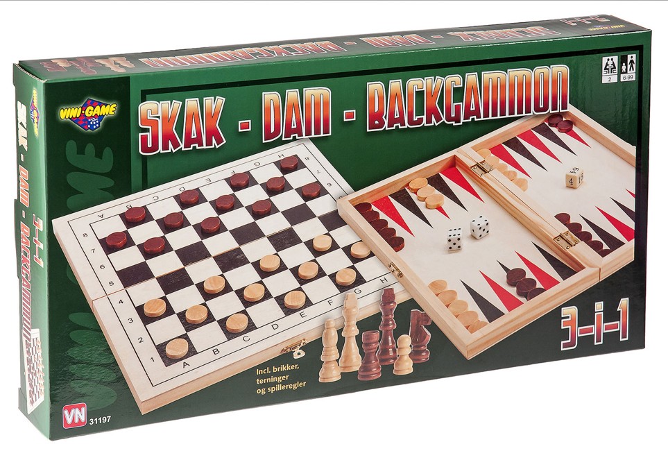 Vini Game - ​3-in-1 Chess, Checkers & Backgammon (31197)